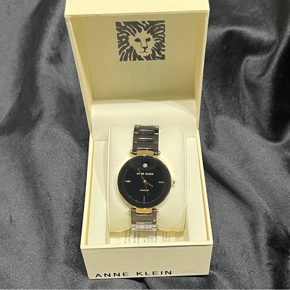 Anne Klein Diamond Black and Gold Timepiece NIB - Picture 1 of 10